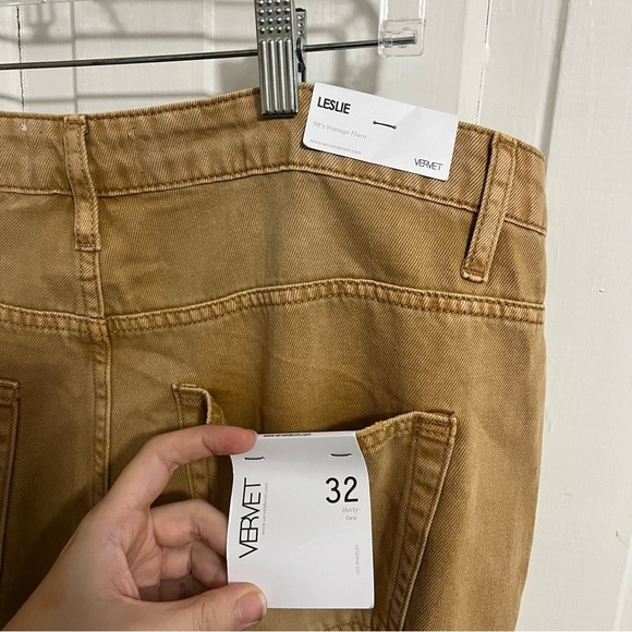 Vervet Leslie Super High Rise 90's Vintage Crop Flare Jeans Tan Brown Size 32 U - Picture 6 of 11